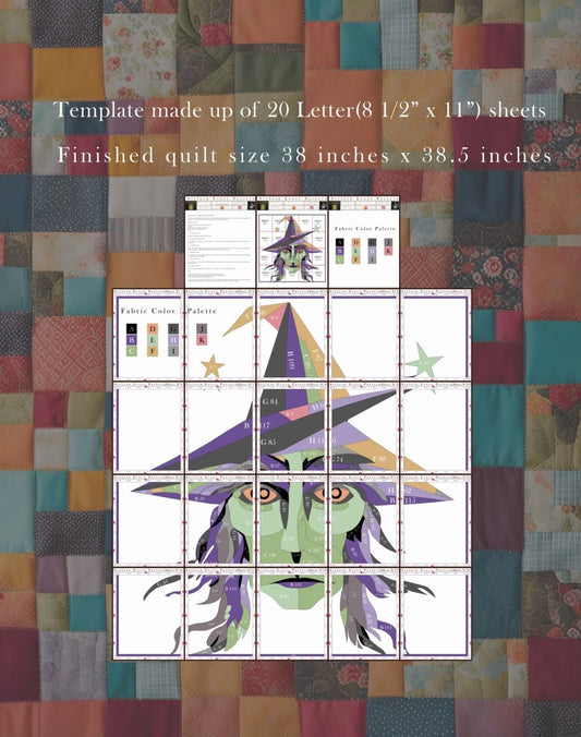 Witch Quilt Pattern PDF Halloween Applique Wall Hanging Witch Face Quilt Pattern