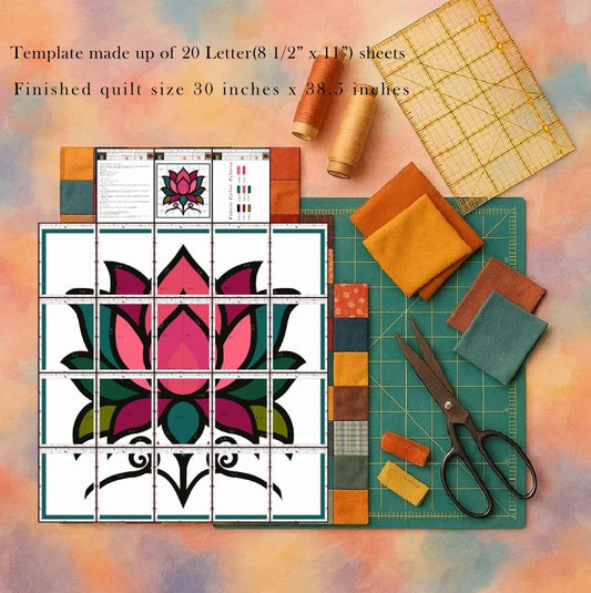 Lotus Flower Collage Quilt Pattern – Digital Appliqué Template (PDF)