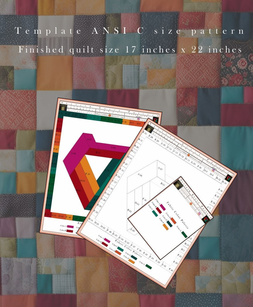 Geometric Quilt Pattern , Optical Illusion Patchwork Design, Modern Quilting Template with Relaxing Visual Effect ,pattern for beginners