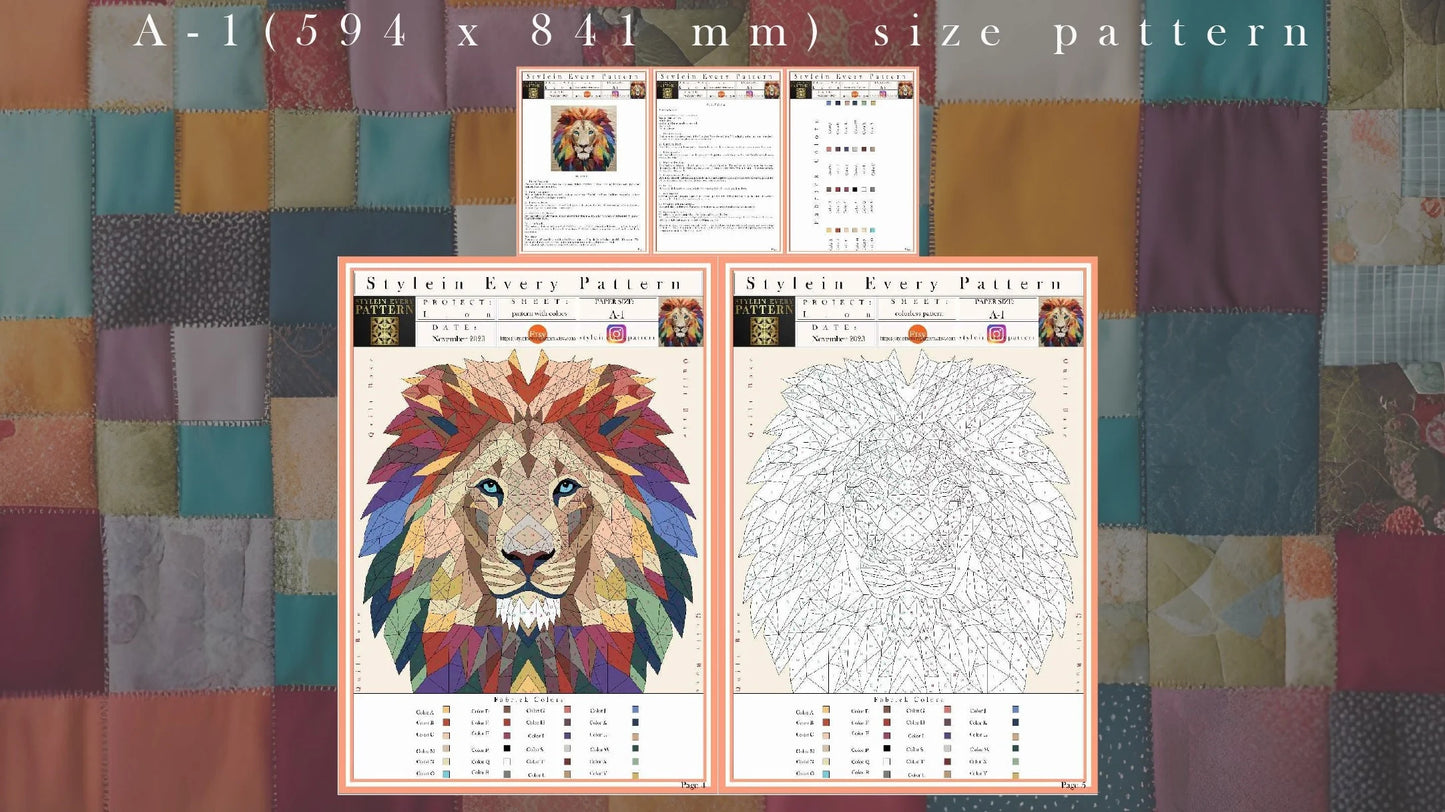 Lion Collage Quilt Pattern – Digital Appliqué Template (PDF)