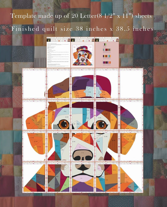 Dog with Hat Collage Quilt Pattern – Digital Appliqué Template (PDF)