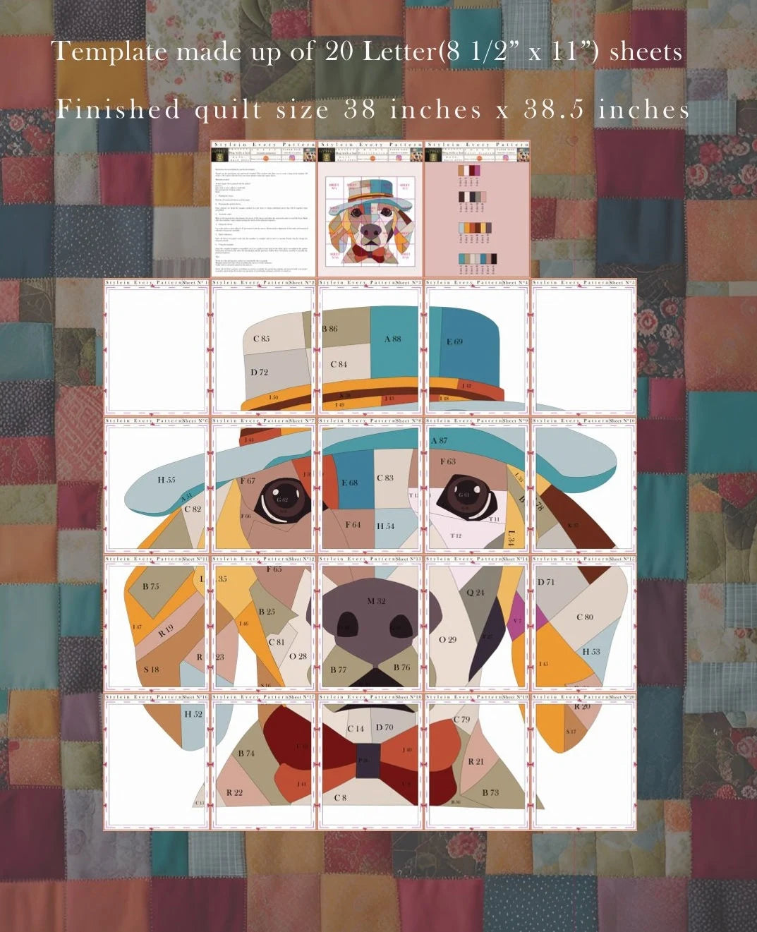 Dog with hat and bowtie pattern