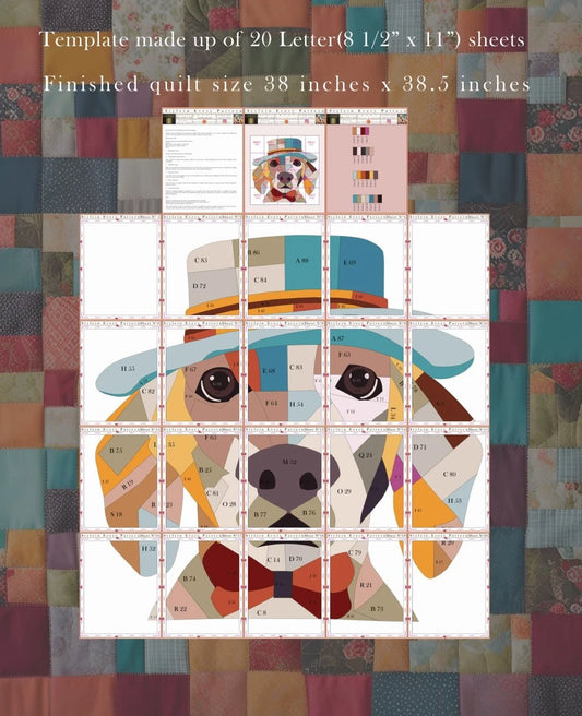 Dog with Hat and Bowtie Collage Quilt Pattern – Digital Appliqué Template (PDF)