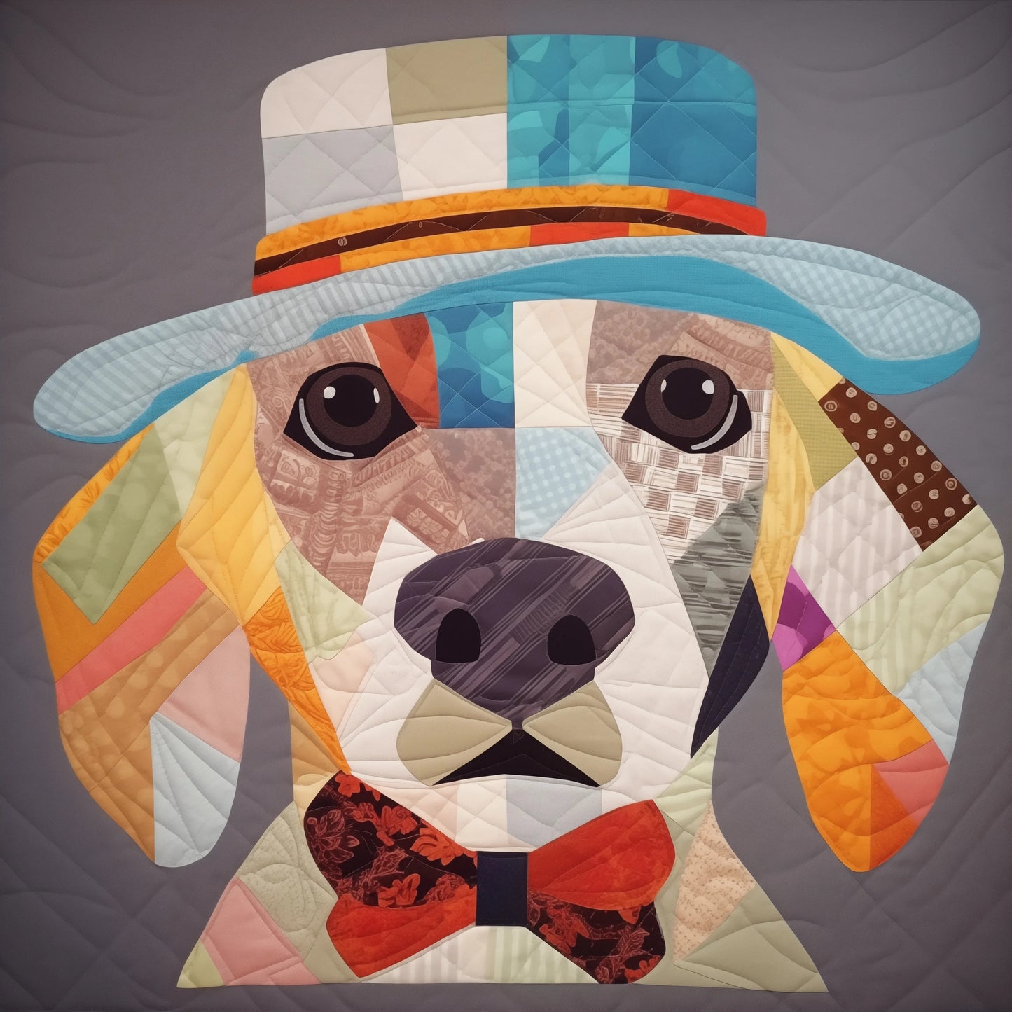 Dog with hat and bowtie pattern