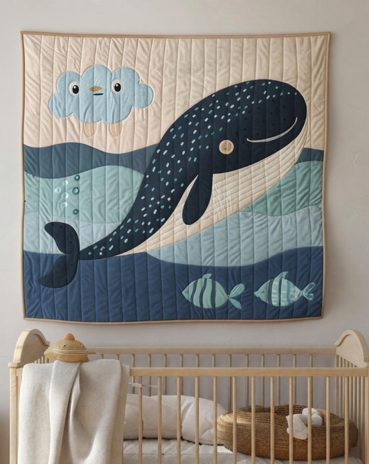 Baby Whale Quilt Pattern PDF Ocean Nursery Applique Wall Hanging Raw Edge