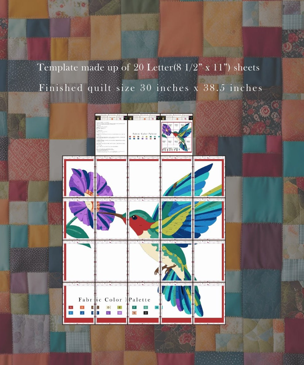 Hummingbird Quilt Pattern PDF, Raw Edge Appliqué Wall Hanging , Modern Bird Colorful Garden