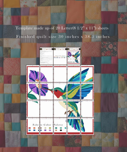 Hummingbird Quilt Pattern PDF, Raw Edge Appliqué Wall Hanging , Modern Bird Colorful Garden