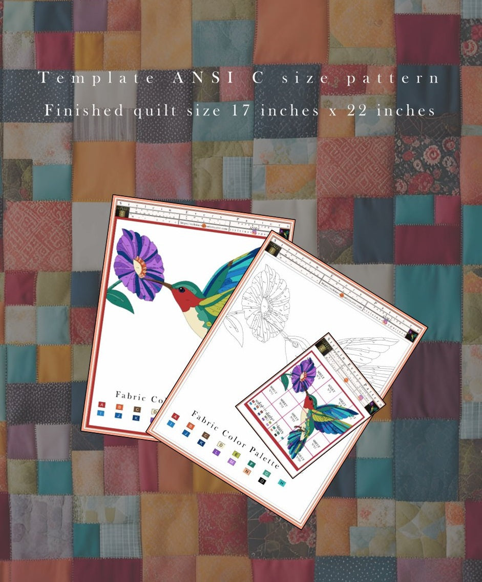 Hummingbird Quilt Pattern PDF, Raw Edge Appliqué Wall Hanging , Modern Bird Colorful Garden