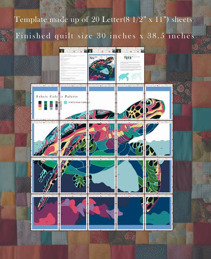 Sea Turtle Quilt Pattern PDF, Raw Edge Applique, Ocean Wall Hanging, Coastal Quilt
