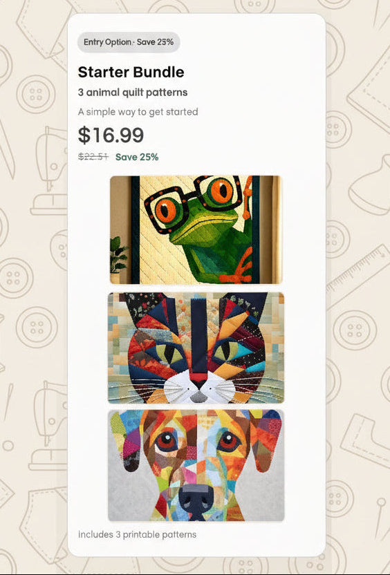 Starter Animal Quilt Pattern Bundle - Starter Pack