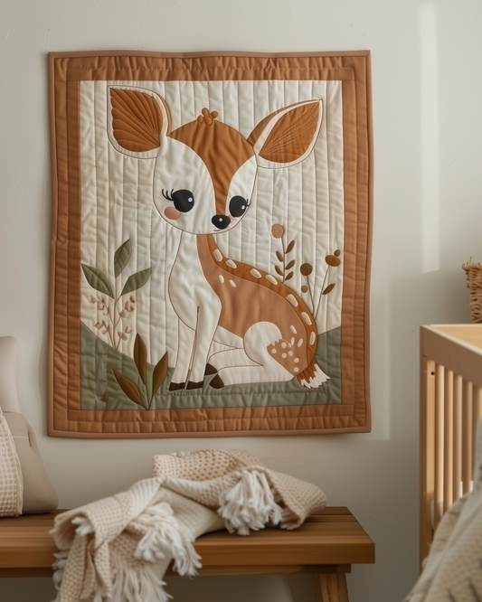 Fawn Quilt Pattern PDF Baby Deer Applique Woodland Nursery Wall Hanging Raw Edge