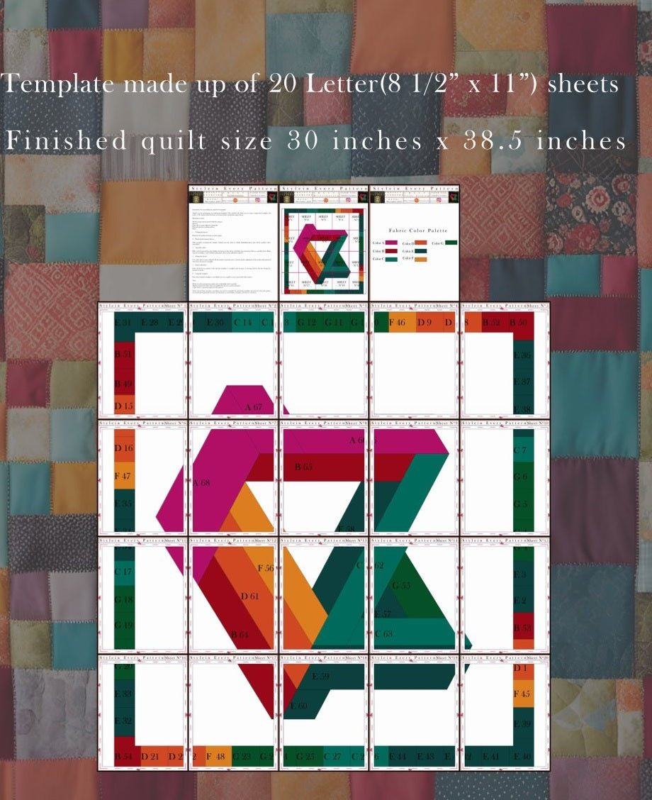 Geometric Quilt Pattern , Optical Illusion Patchwork Design, Modern Quilting Template with Relaxing Visual Effect ,pattern for beginners