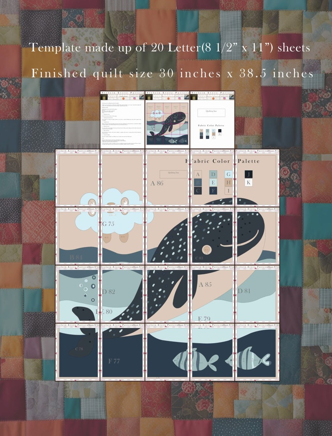 Baby Whale Quilt Pattern PDF Ocean Nursery Applique Wall Hanging Raw Edge