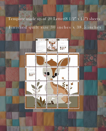 Fawn Quilt Pattern PDF Baby Deer Applique Woodland Nursery Wall Hanging Raw Edge