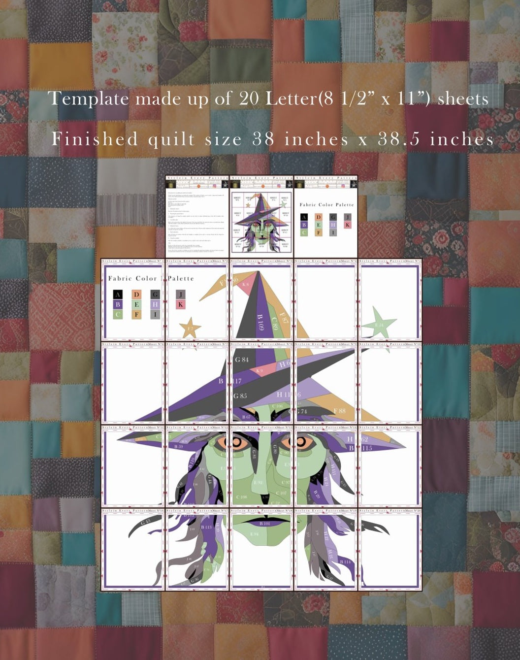 Witch Quilt Pattern PDF Halloween Applique Wall Hanging Witch Face Quilt Pattern