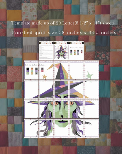 Witch Quilt Pattern PDF Halloween Applique Wall Hanging Witch Face Quilt Pattern