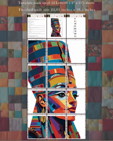 Portrait Quilt Pattern PDF – Modern Face Collage Quilt Template – Printable Appliqué Patchwork Pattern for Quilters – Cleopatra Design