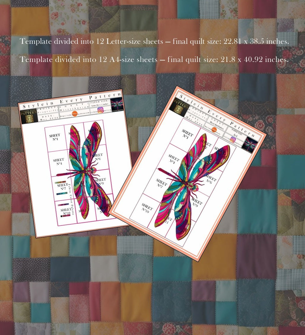 Dragonfly Quilt Pattern PDF, Raw Edge Applique Wall Hanging, Printable Collage Template
