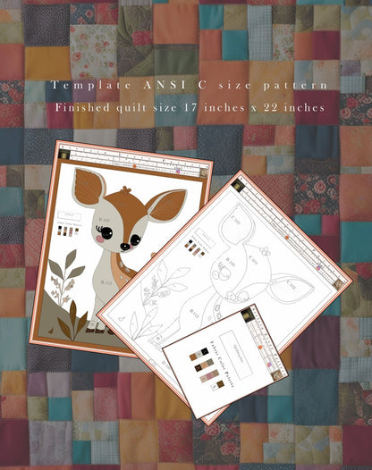 Fawn Quilt Pattern PDF Baby Deer Applique Woodland Nursery Wall Hanging Raw Edge