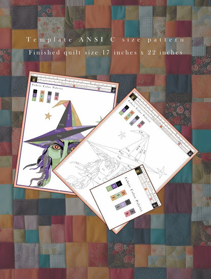 Witch Quilt Pattern PDF Halloween Applique Wall Hanging Witch Face Quilt Pattern