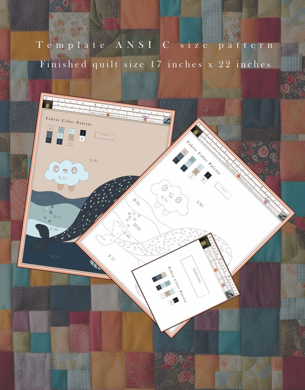 Baby Whale Quilt Pattern PDF Ocean Nursery Applique Wall Hanging Raw Edge