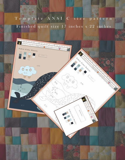 Baby Whale Quilt Pattern PDF Ocean Nursery Applique Wall Hanging Raw Edge