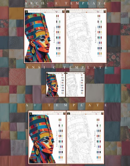 Portrait Quilt Pattern PDF – Modern Face Collage Quilt Template – Printable Appliqué Patchwork Pattern for Quilters – Cleopatra Design