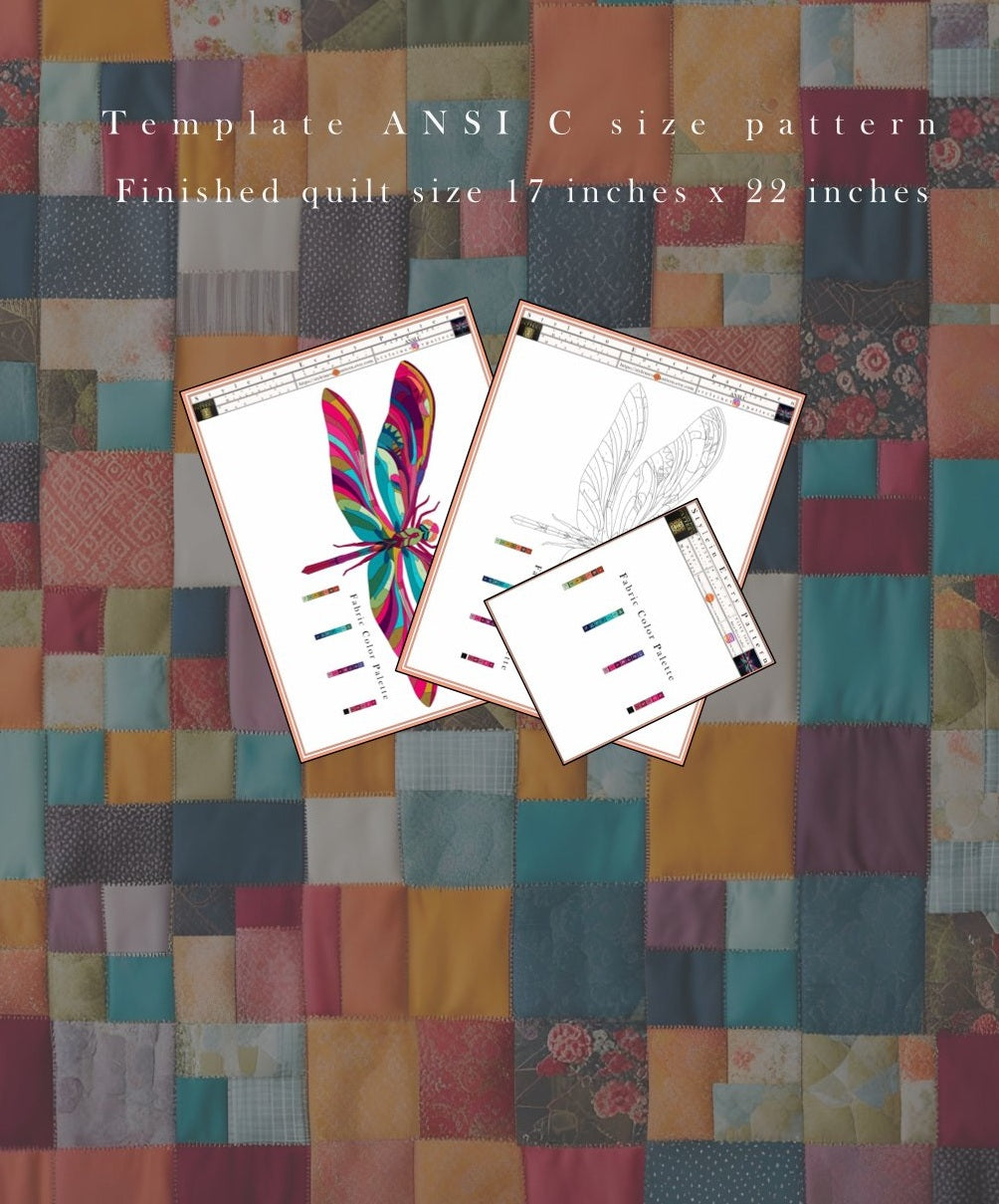 Dragonfly Quilt Pattern PDF, Raw Edge Applique Wall Hanging, Printable Collage Template
