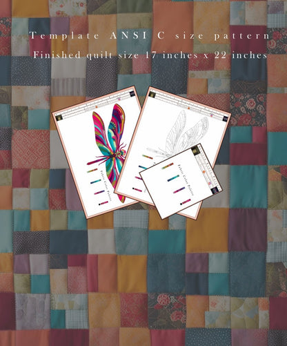 Dragonfly Quilt Pattern PDF, Raw Edge Applique Wall Hanging, Printable Collage Template