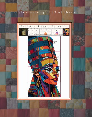 Portrait Quilt Pattern PDF – Modern Face Collage Quilt Template – Printable Appliqué Patchwork Pattern for Quilters – Cleopatra Design