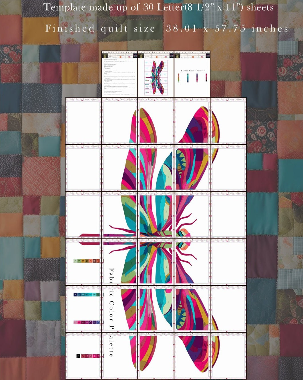 Dragonfly Quilt Pattern PDF, Raw Edge Applique Wall Hanging, Printable Collage Template