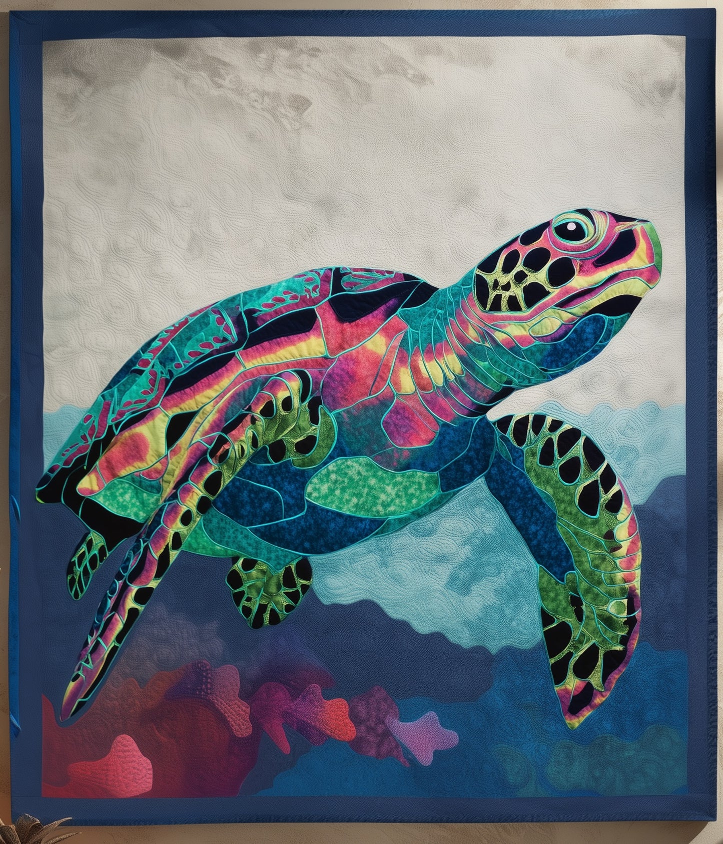 Sea Turtle Quilt Pattern PDF, Raw Edge Applique, Ocean Wall Hanging, Coastal Quilt