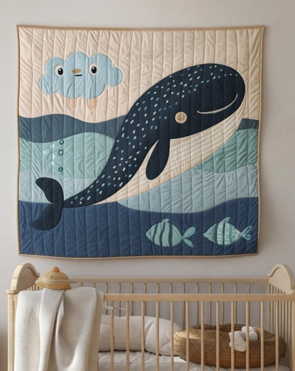 Baby Whale Quilt Pattern PDF Ocean Nursery Applique Wall Hanging Raw Edge