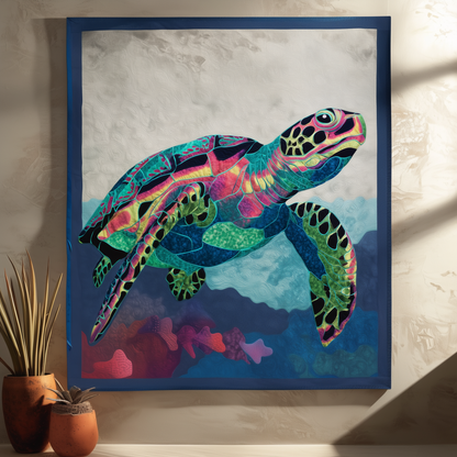 Sea Turtle Quilt Pattern PDF, Raw Edge Applique, Ocean Wall Hanging, Coastal Quilt